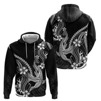 Black Aloha Hawaii Zip Hoodie Polynesian Shark Tattoo With Plumeria - Polynesian Pride