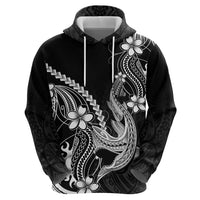 Black Aloha Hawaii Zip Hoodie Polynesian Shark Tattoo With Plumeria - Polynesian Pride
