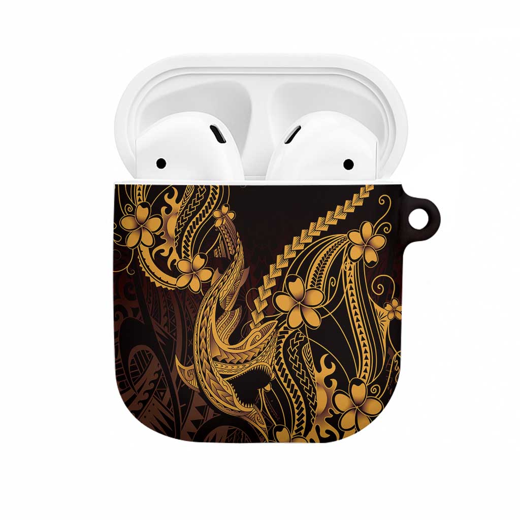 Gold Black Aloha Hawaii AirPods Case Polynesian Shark Tattoo With Plumeria - Polynesian Pride