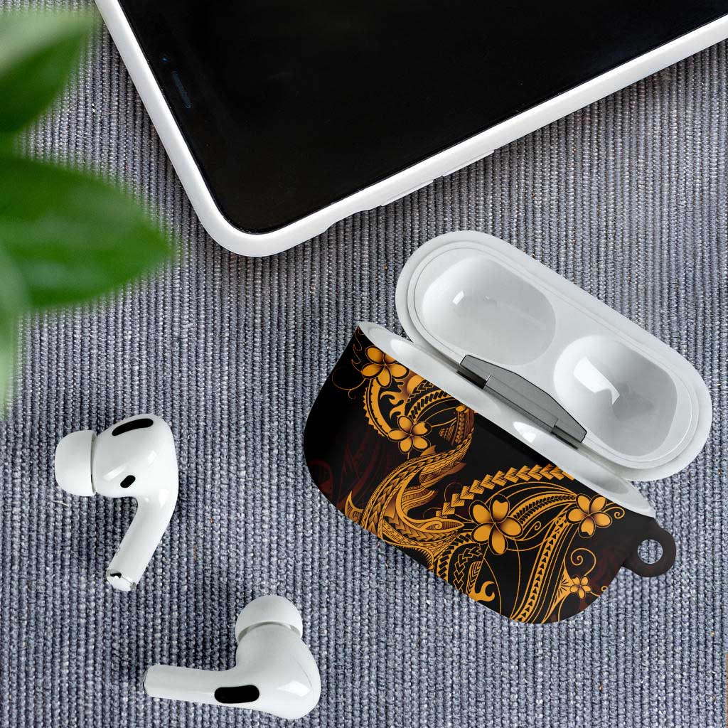 Gold Black Aloha Hawaii AirPods Case Polynesian Shark Tattoo With Plumeria - Polynesian Pride