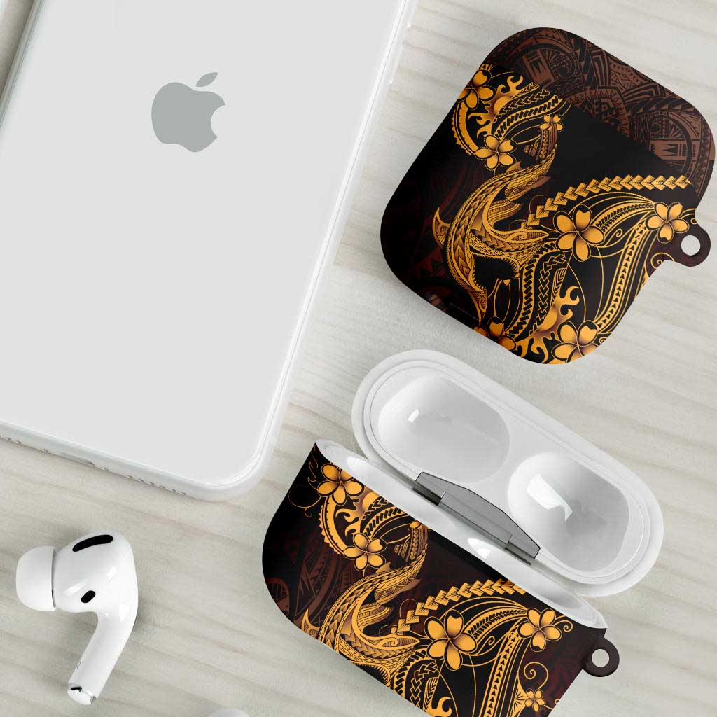Gold Black Aloha Hawaii AirPods Case Polynesian Shark Tattoo With Plumeria - Polynesian Pride