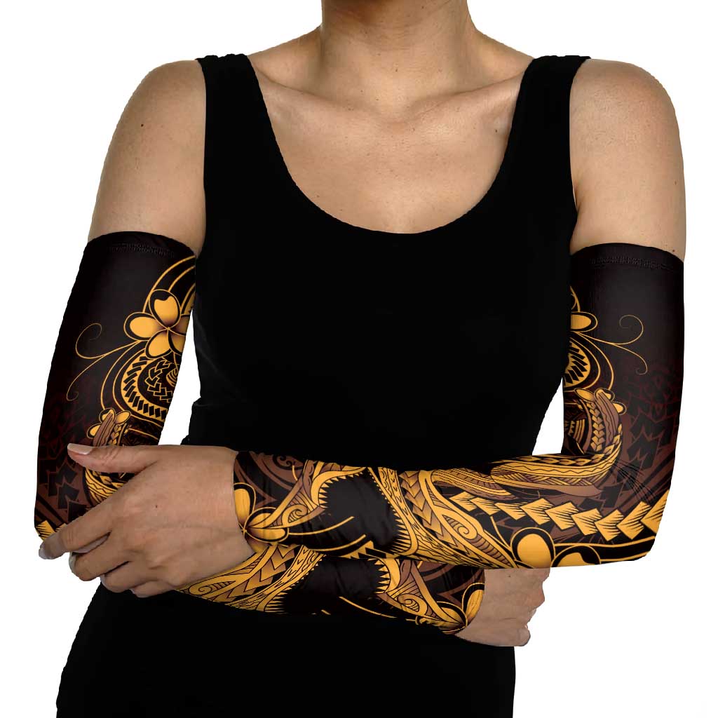 Gold Black Aloha Hawaii Arm Sleeves Polynesian Shark Tattoo With Plumeria - Polynesian Pride