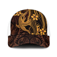 Gold Black Aloha Hawaii Baseball Net Cap Polynesian Shark Tattoo With Plumeria - Polynesian Pride