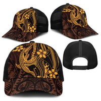 Gold Black Aloha Hawaii Baseball Net Cap Polynesian Shark Tattoo With Plumeria - Polynesian Pride