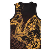 Gold Black Aloha Hawaii Basketball Jersey Polynesian Shark Tattoo With Plumeria - Polynesian Pride