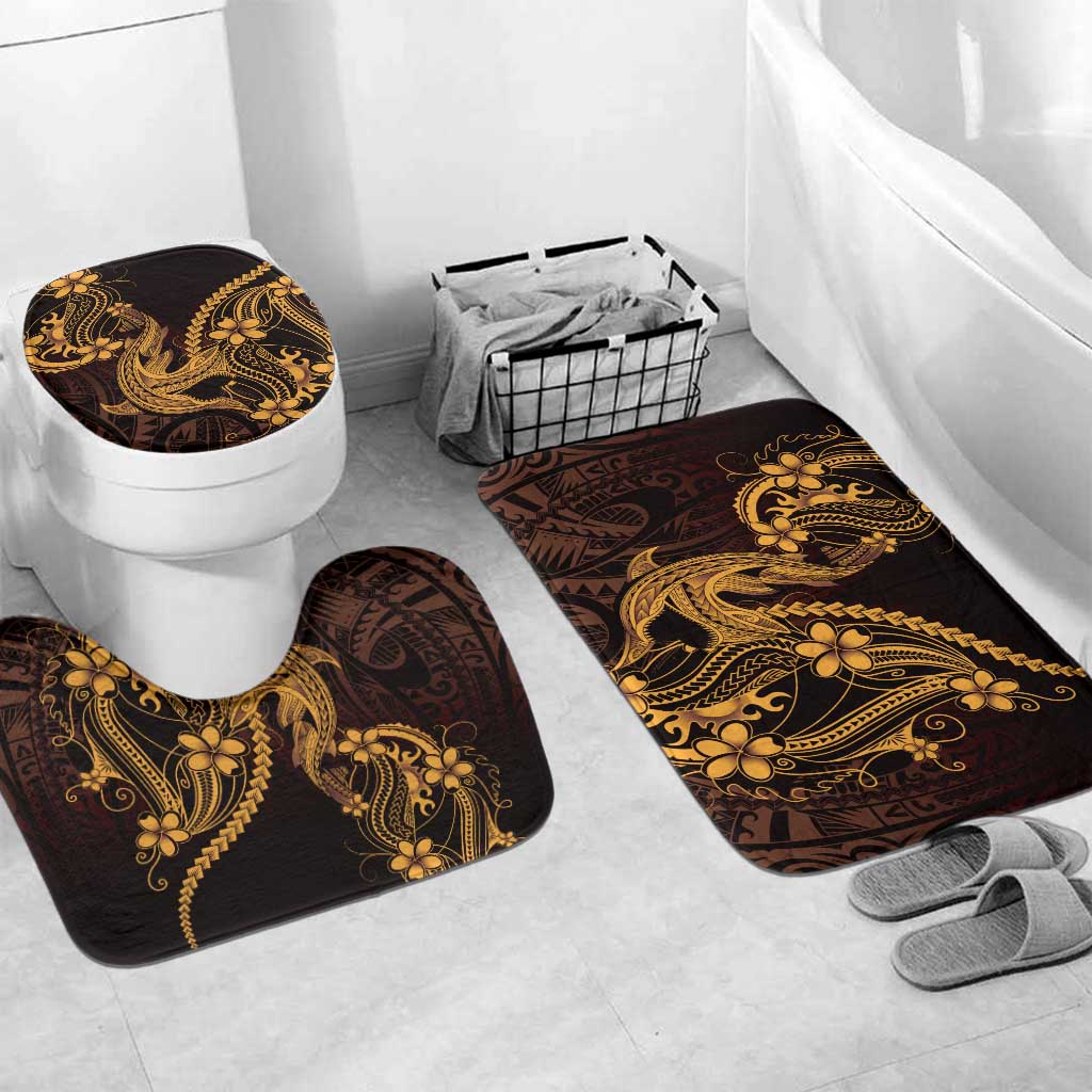 Gold Black Aloha Hawaii Bathroom Set Polynesian Shark Tattoo With Plumeria - Polynesian Pride