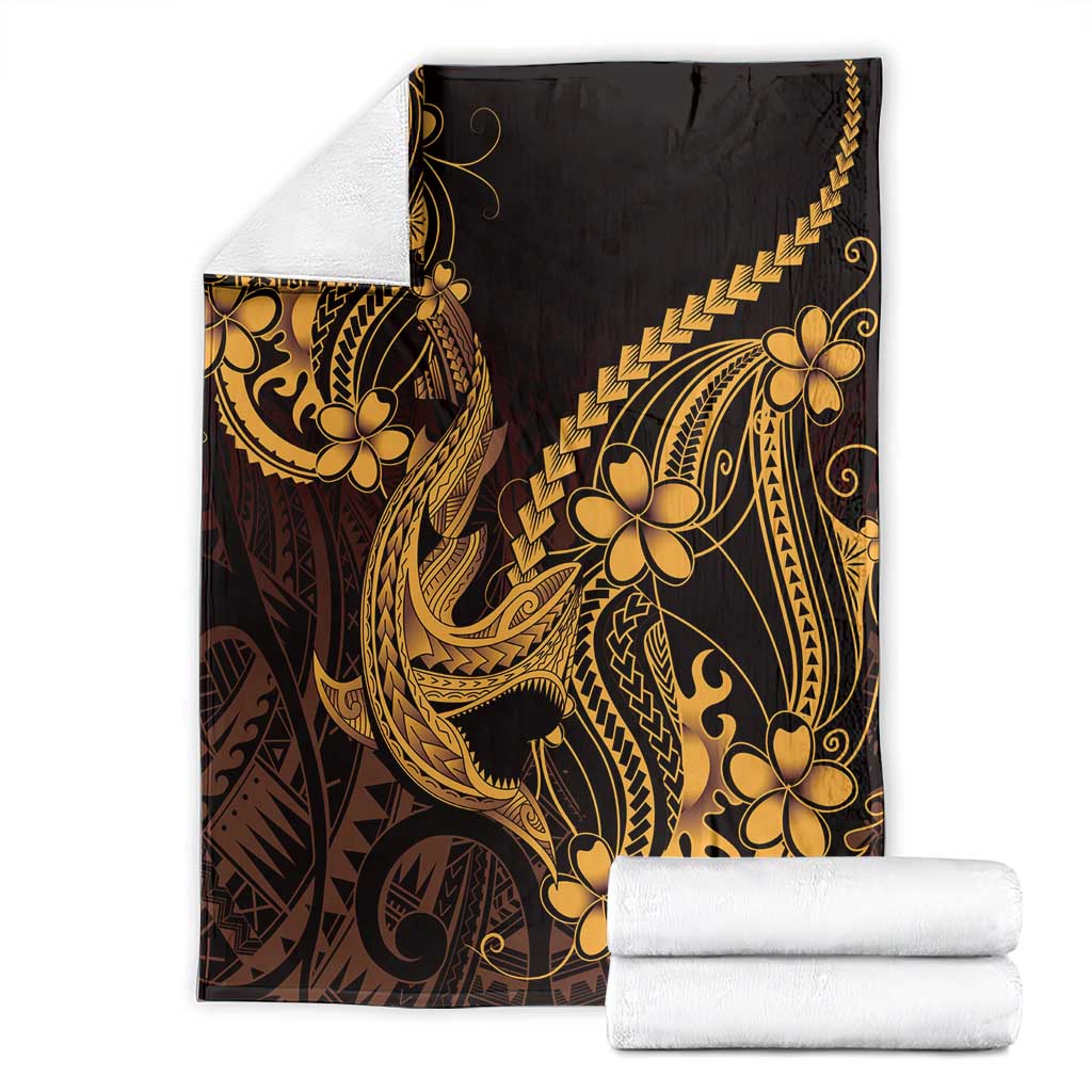 Gold Black Aloha Hawaii Blanket Polynesian Shark Tattoo With Plumeria - Polynesian Pride