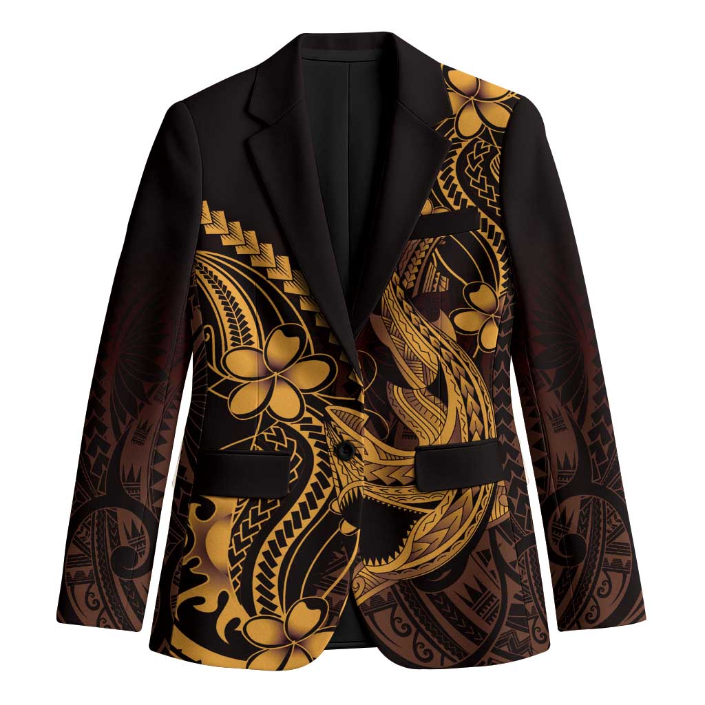 Gold Black Aloha Hawaii Blazer Polynesian Shark Tattoo With Plumeria - Polynesian Pride