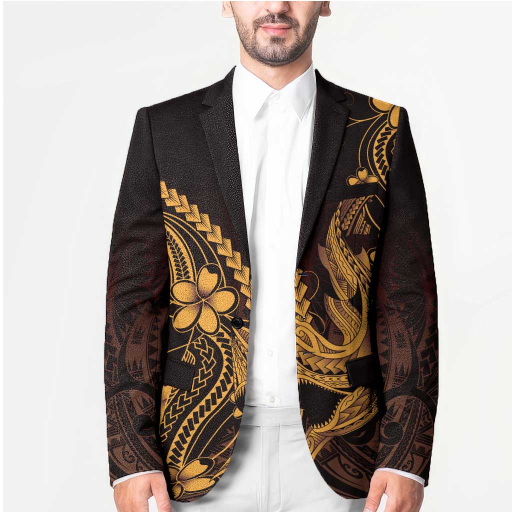 Gold Black Aloha Hawaii Blazer Polynesian Shark Tattoo With Plumeria - Polynesian Pride