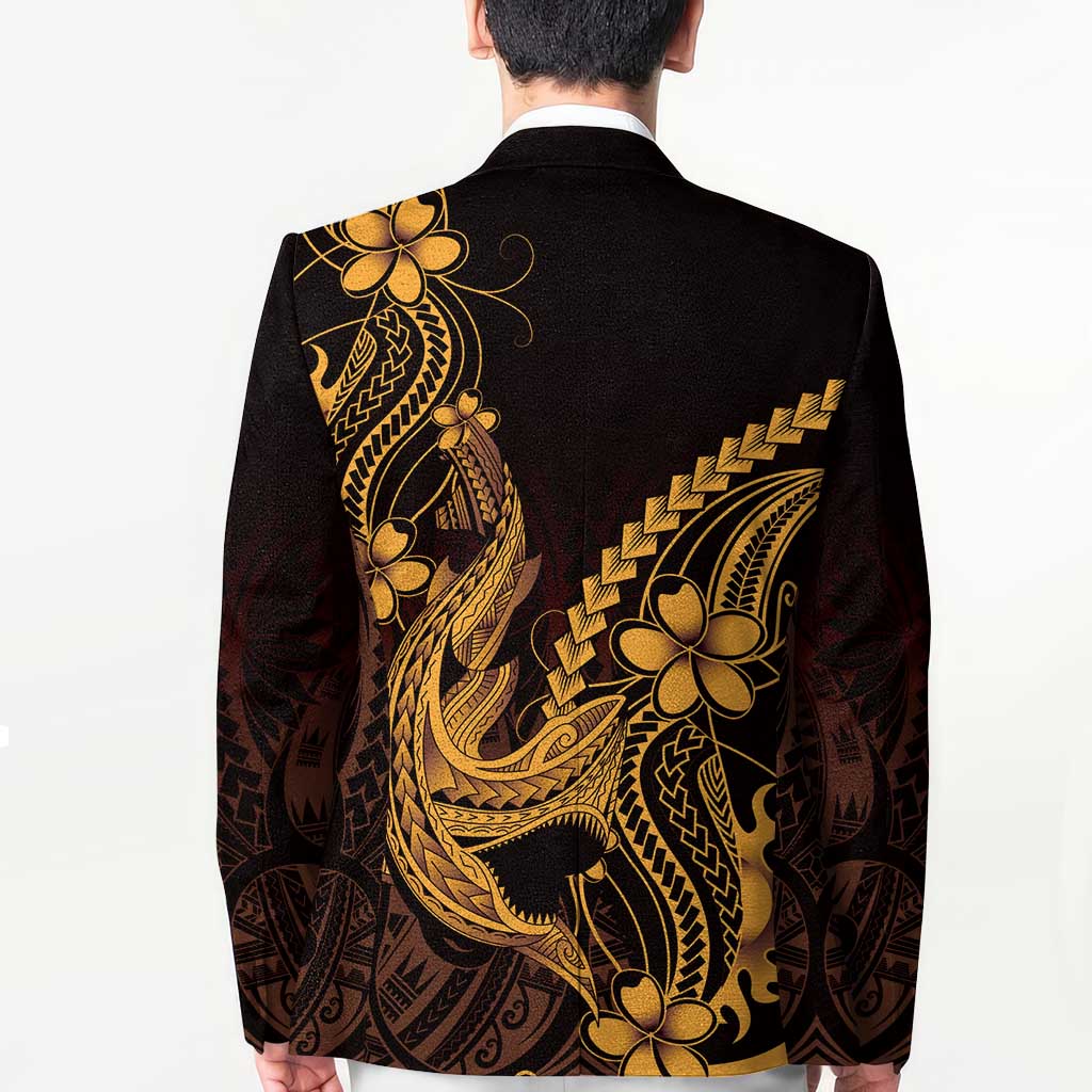 Gold Black Aloha Hawaii Blazer Polynesian Shark Tattoo With Plumeria - Polynesian Pride