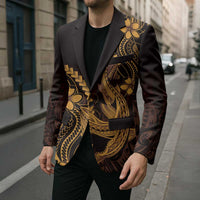 Gold Black Aloha Hawaii Blazer Polynesian Shark Tattoo With Plumeria - Polynesian Pride