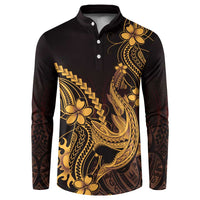 Gold Black Aloha Hawaii Button Sweatshirt Polynesian Shark Tattoo With Plumeria - Polynesian Pride