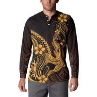 Gold Black Aloha Hawaii Button Sweatshirt Polynesian Shark Tattoo With Plumeria - Polynesian Pride
