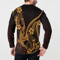 Gold Black Aloha Hawaii Button Sweatshirt Polynesian Shark Tattoo With Plumeria - Polynesian Pride