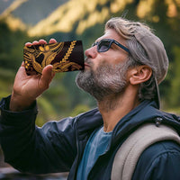 Gold Black Aloha Hawaii 4 in 1 Can Cooler Tumbler Polynesian Shark Tattoo With Plumeria - Polynesian Pride