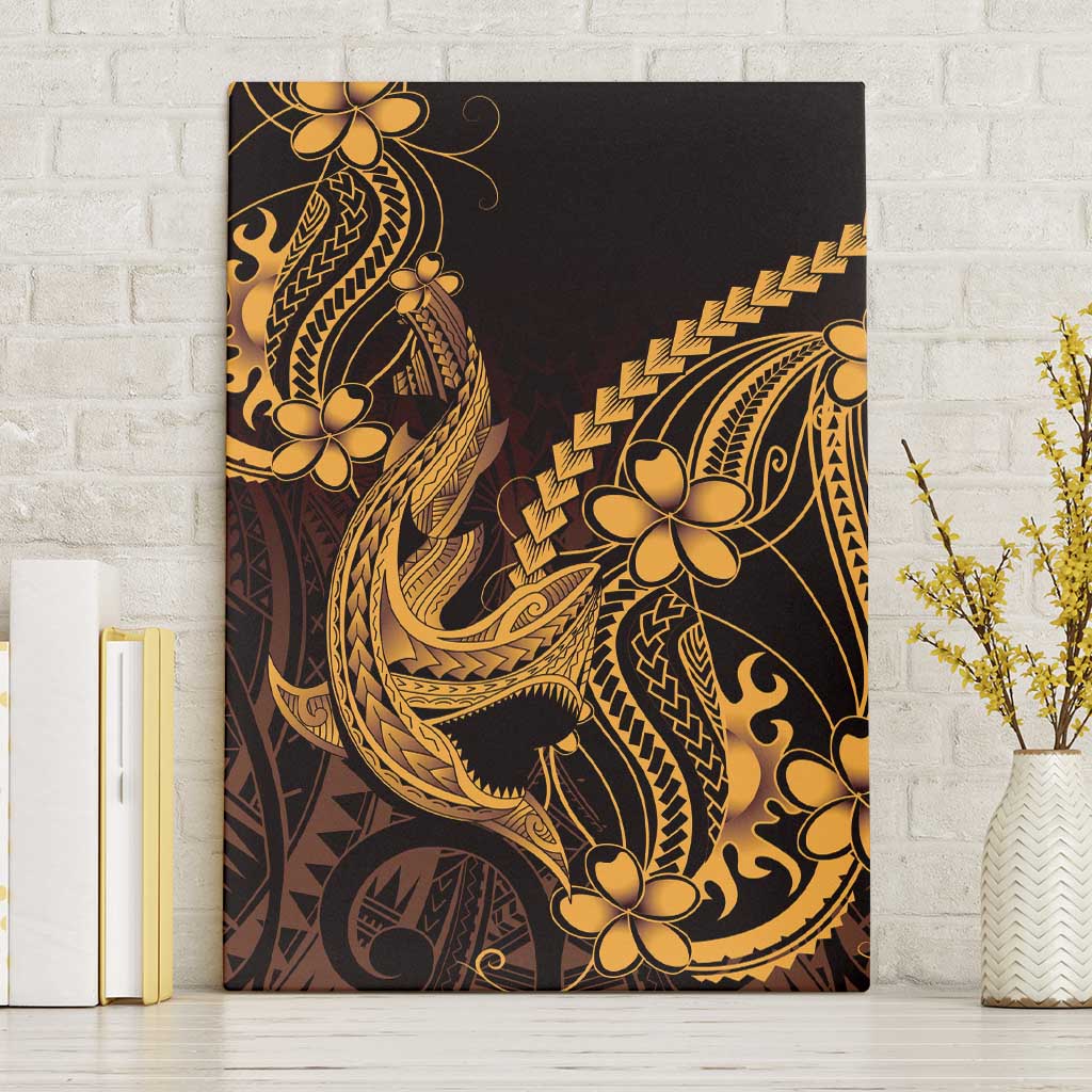 Gold Black Aloha Hawaii Canvas Wall Art Polynesian Shark Tattoo With Plumeria - Polynesian Pride