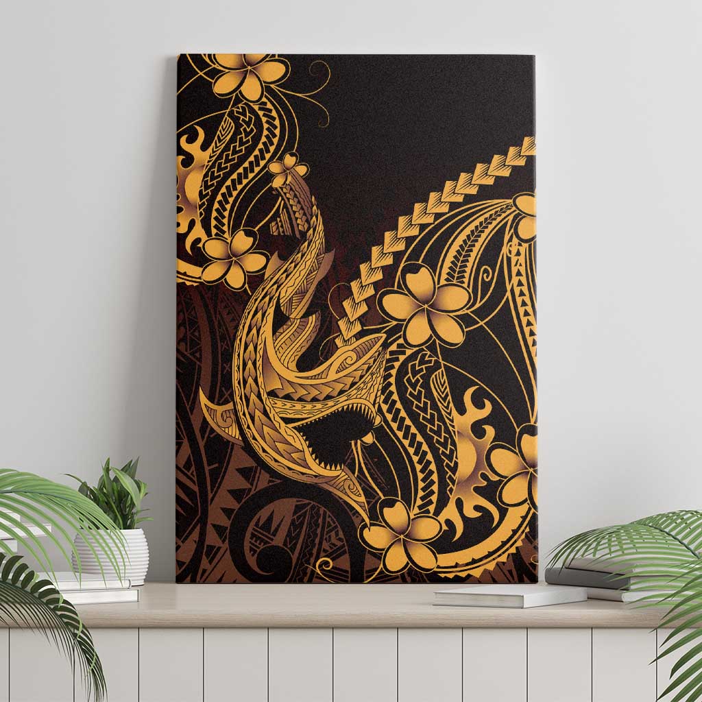 Gold Black Aloha Hawaii Canvas Wall Art Polynesian Shark Tattoo With Plumeria - Polynesian Pride