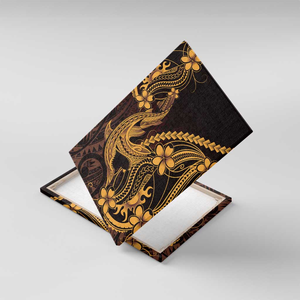 Gold Black Aloha Hawaii Canvas Wall Art Polynesian Shark Tattoo With Plumeria - Polynesian Pride