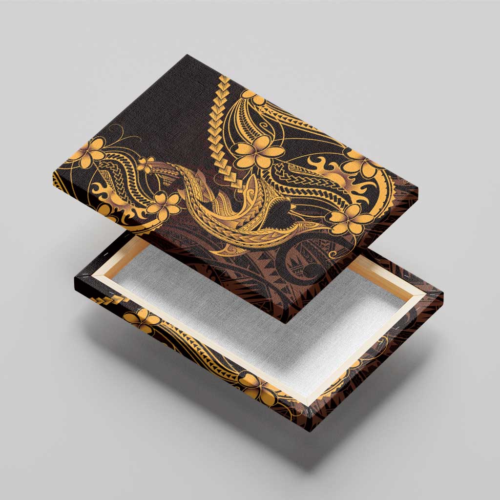 Gold Black Aloha Hawaii Canvas Wall Art Polynesian Shark Tattoo With Plumeria - Polynesian Pride