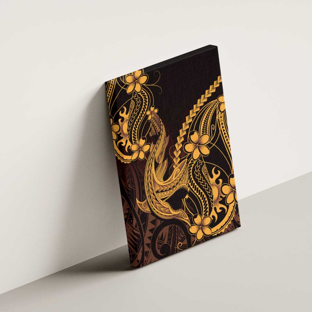 Gold Black Aloha Hawaii Canvas Wall Art Polynesian Shark Tattoo With Plumeria - Polynesian Pride