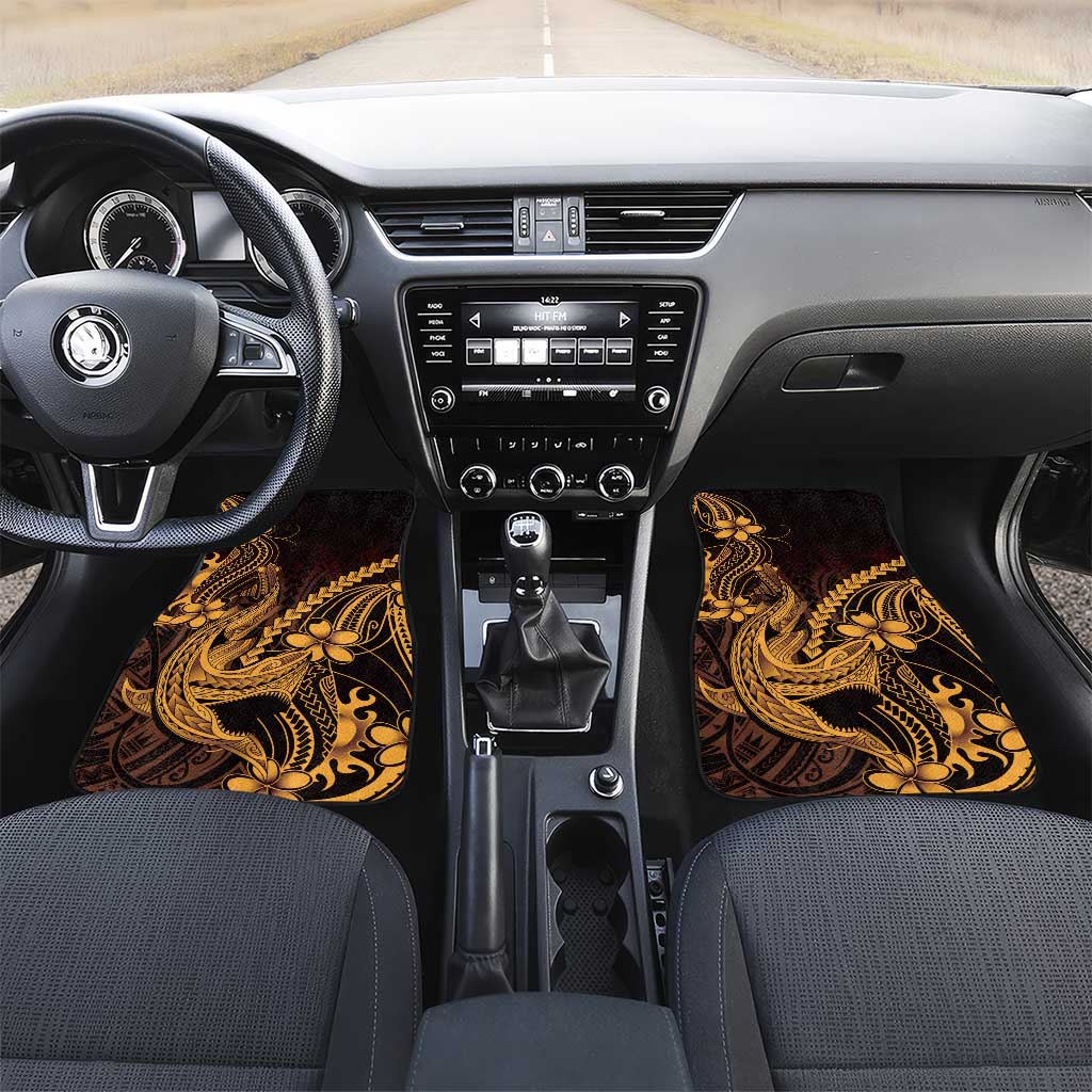 Gold Black Aloha Hawaii Car Mats Polynesian Shark Tattoo With Plumeria - Polynesian Pride