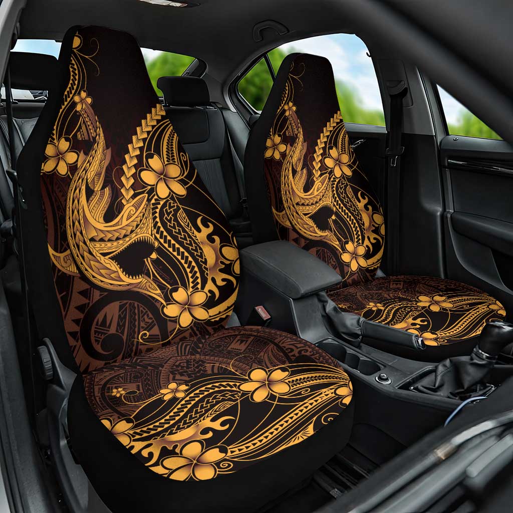 Gold Black Aloha Hawaii Car Seat Cover Polynesian Shark Tattoo With Plumeria - Polynesian Pride