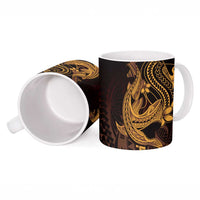 Gold Black Aloha Hawaii Ceramic Mug Polynesian Shark Tattoo With Plumeria - Polynesian Pride