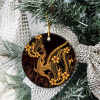 Gold Black Aloha Hawaii Ceramic Ornament Polynesian Shark Tattoo With Plumeria - Polynesian Pride