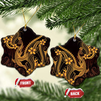 Gold Black Aloha Hawaii Ceramic Ornament Polynesian Shark Tattoo With Plumeria - Polynesian Pride