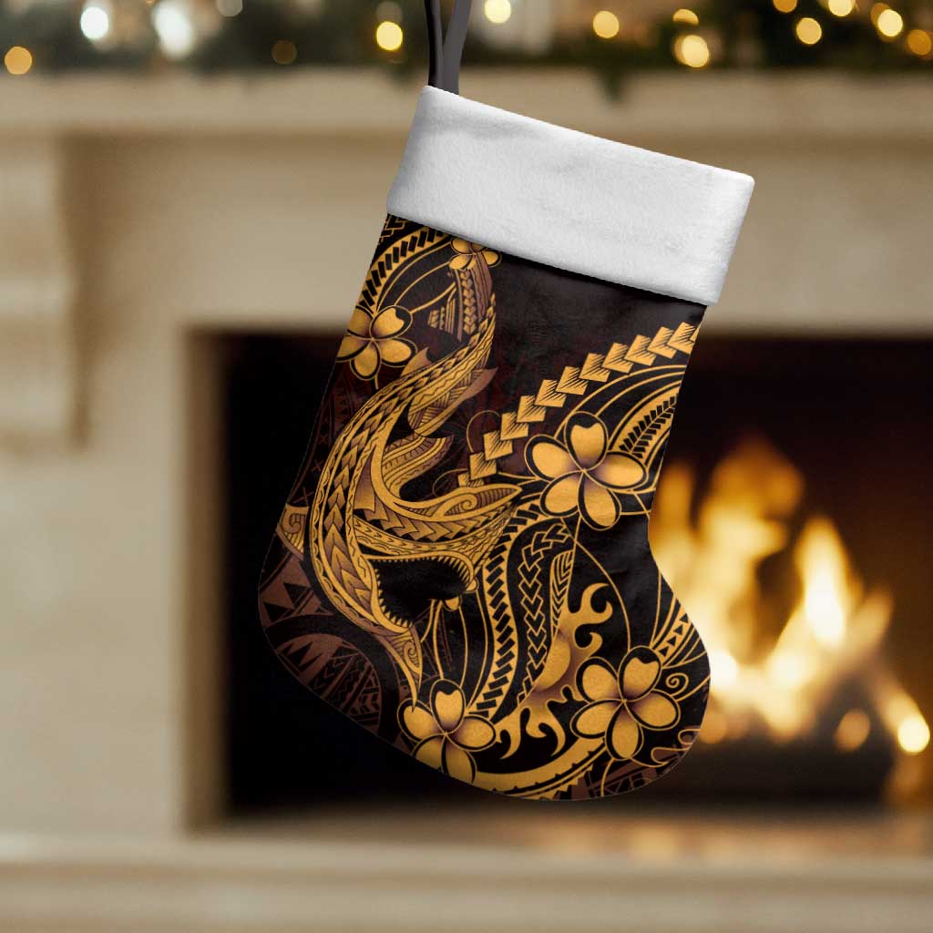 Gold Black Aloha Hawaii Christmas Stocking Polynesian Shark Tattoo With Plumeria - Polynesian Pride