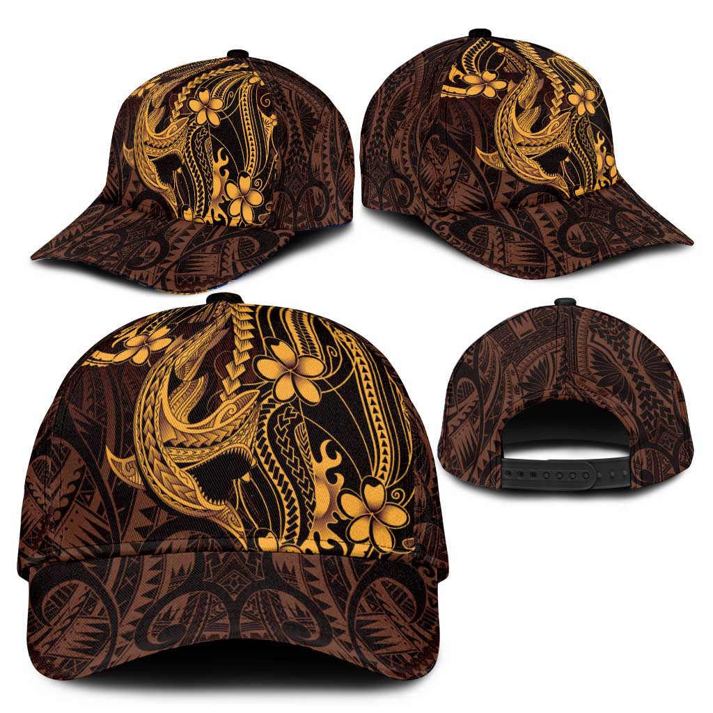 Gold Black Aloha Hawaii Classic Cap Polynesian Shark Tattoo With Plumeria - Polynesian Pride