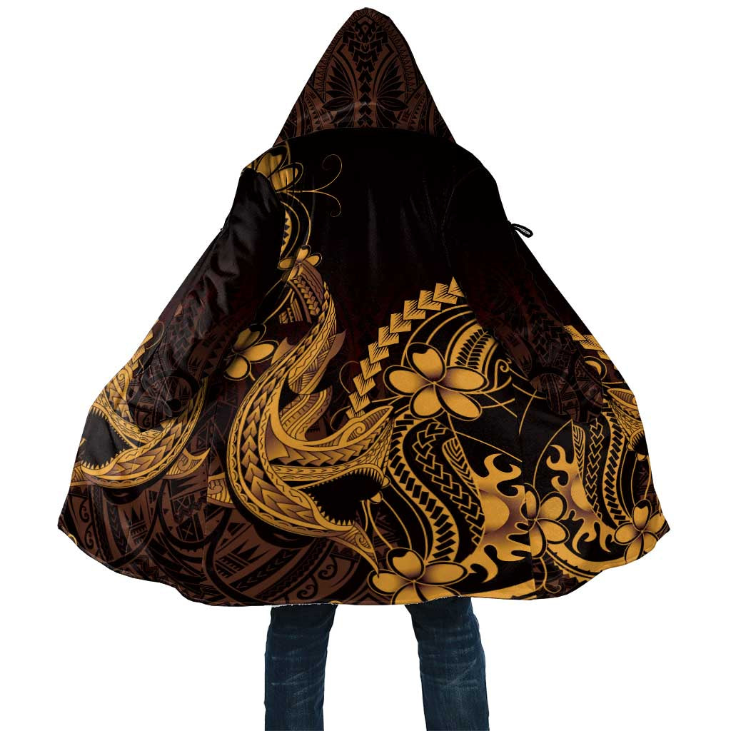 Gold Black Aloha Hawaii Cloak Polynesian Shark Tattoo With Plumeria - Polynesian Pride