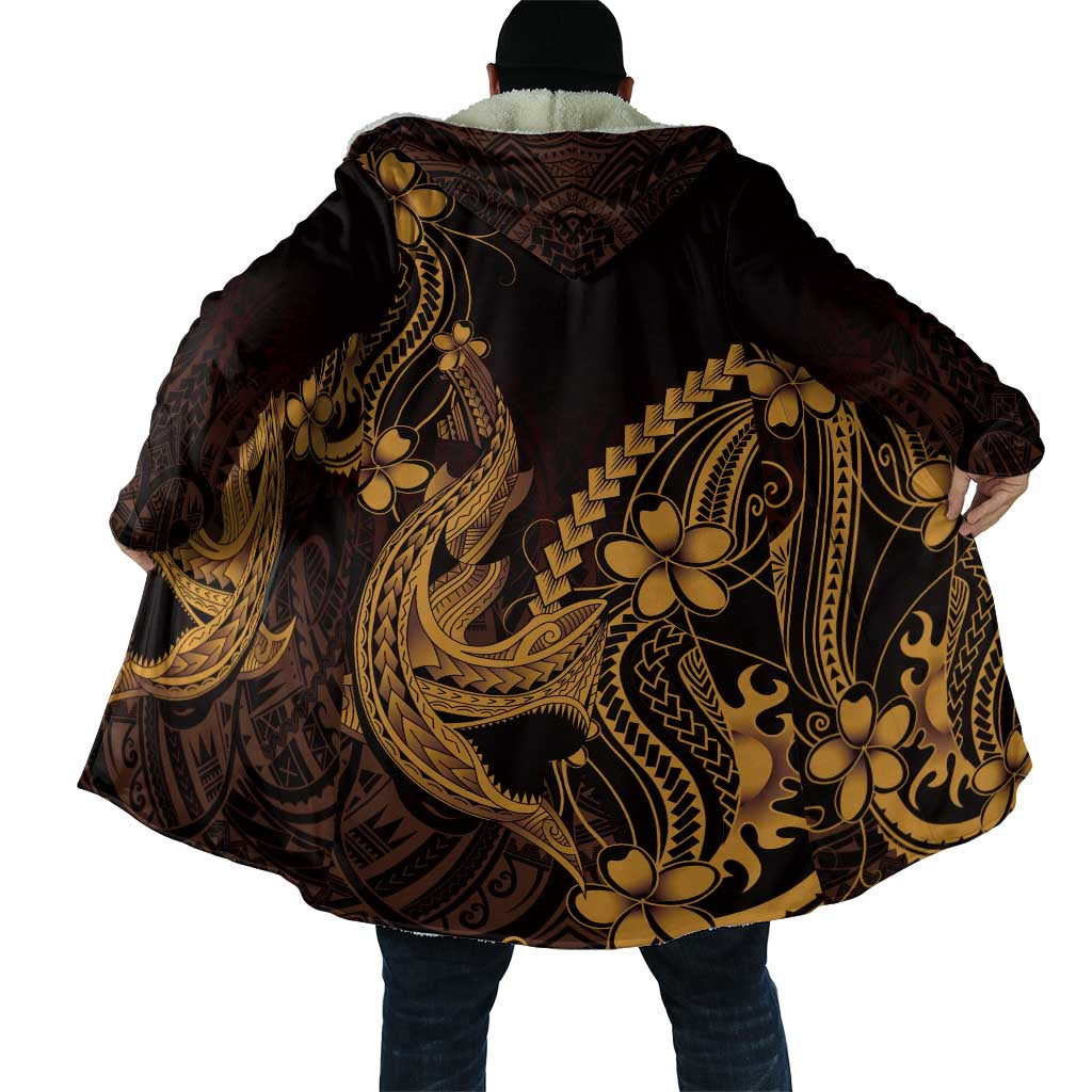 Gold Black Aloha Hawaii Cloak Polynesian Shark Tattoo With Plumeria - Polynesian Pride