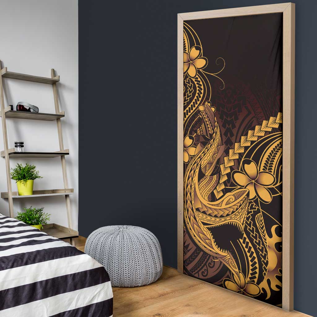 Gold Black Aloha Hawaii Door Cover Polynesian Shark Tattoo With Plumeria - Polynesian Pride