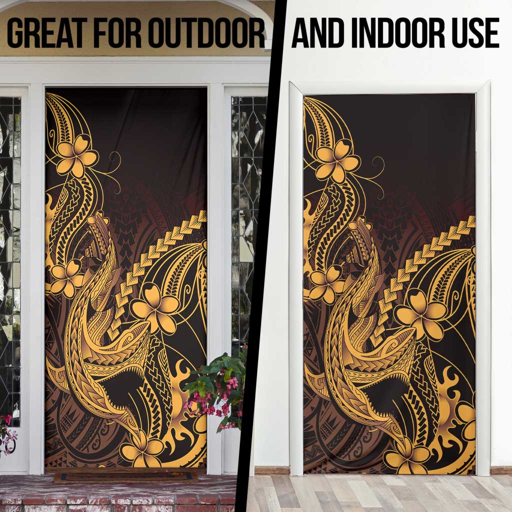 Gold Black Aloha Hawaii Door Cover Polynesian Shark Tattoo With Plumeria - Polynesian Pride