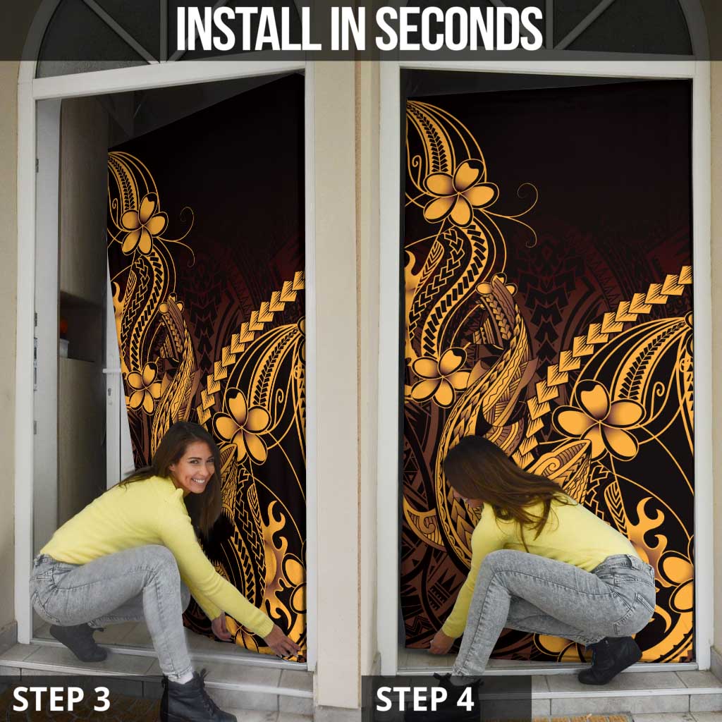 Gold Black Aloha Hawaii Door Cover Polynesian Shark Tattoo With Plumeria - Polynesian Pride