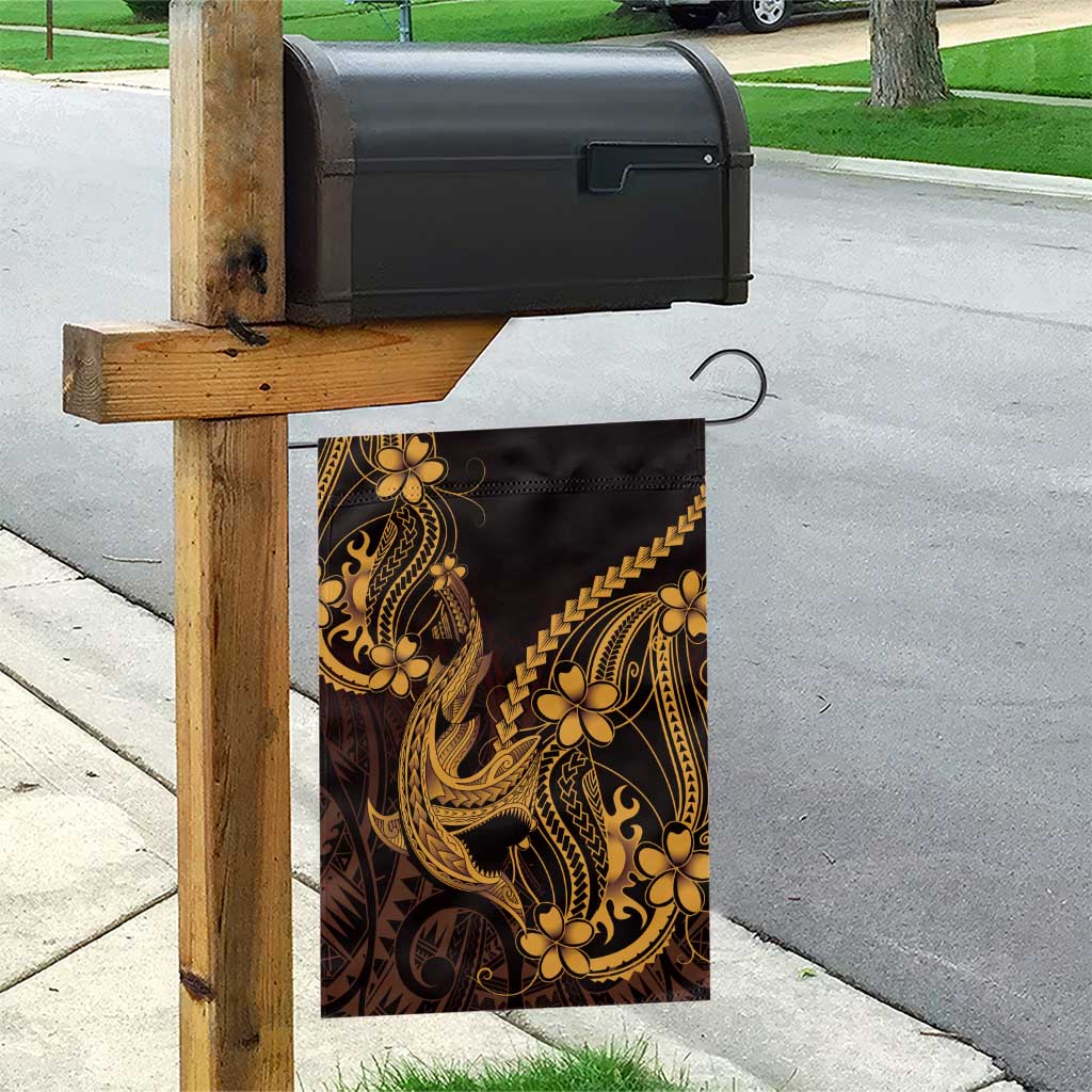 Gold Black Aloha Hawaii Garden Flag Polynesian Shark Tattoo With Plumeria - Polynesian Pride