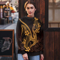 Gold Black Aloha Hawaii Ugly Christmas Sweater Polynesian Shark Tattoo With Plumeria - Polynesian Pride