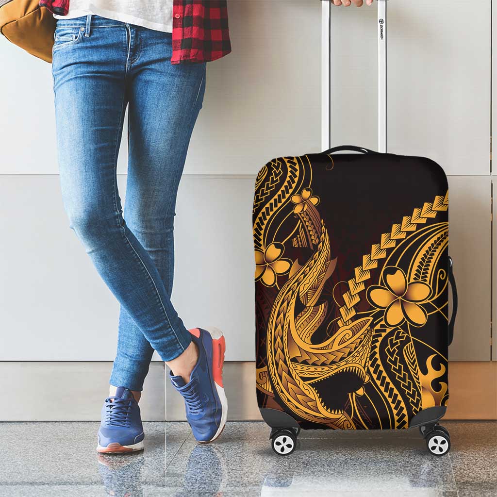 Gold Black Aloha Hawaii Luggage Cover Polynesian Shark Tattoo With Plumeria - Polynesian Pride