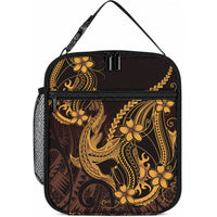 Gold Black Aloha Hawaii Lunch Bag Polynesian Shark Tattoo With Plumeria
