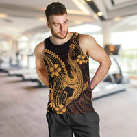 Gold Black Aloha Hawaii Men Tank Top Polynesian Shark Tattoo With Plumeria - Polynesian Pride