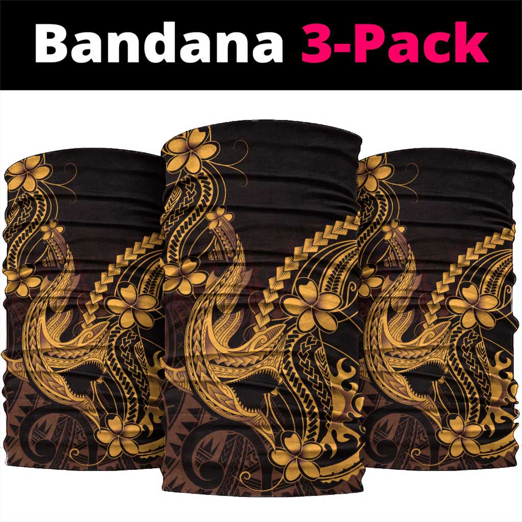 Gold Black Aloha Hawaii Neck Gaiter Polynesian Shark Tattoo With Plumeria - Polynesian Pride