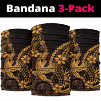 Gold Black Aloha Hawaii Neck Gaiter Polynesian Shark Tattoo With Plumeria - Polynesian Pride