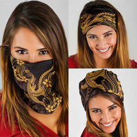 Gold Black Aloha Hawaii Neck Gaiter Polynesian Shark Tattoo With Plumeria - Polynesian Pride