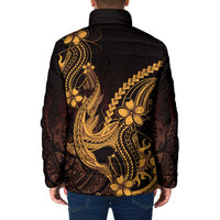 Gold Black Aloha Hawaii Padded Jacket Polynesian Shark Tattoo With Plumeria - Polynesian Pride