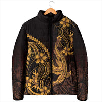 Gold Black Aloha Hawaii Padded Jacket Polynesian Shark Tattoo With Plumeria - Polynesian Pride
