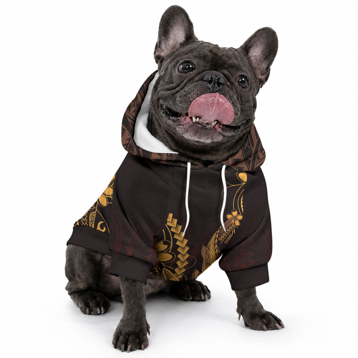 Gold Black Aloha Hawaii Pet Hoodie Polynesian Shark Tattoo With Plumeria