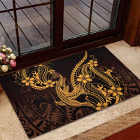 Gold Black Aloha Hawaii Rubber Doormat Polynesian Shark Tattoo With Plumeria - Polynesian Pride