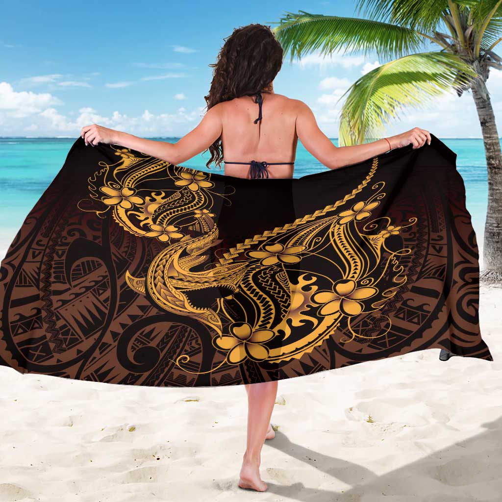 Gold Black Aloha Hawaii Sarong Polynesian Shark Tattoo With Plumeria - Polynesian Pride