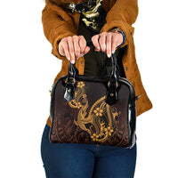 Gold Black Aloha Hawaii Shoulder Handbag Polynesian Shark Tattoo With Plumeria - Polynesian Pride